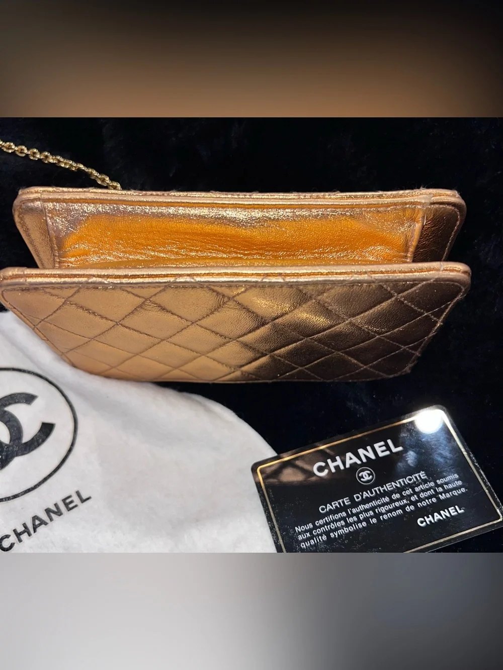 CHANEL Metallic Gold Quilted Mini Shoulder Bag